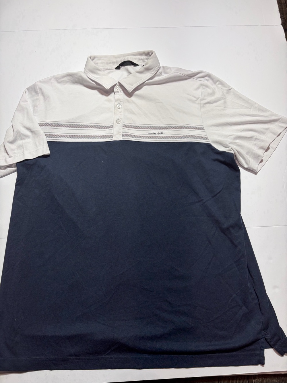 Travis Mathew White Navy Colorblock Golf Polo XXL